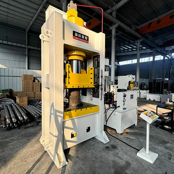 250-ton-closed-hydraulic-press-left-side-view 250 ton closed frame hydraulic press left side view, industrial metal stamping and forming machine with robust structure
