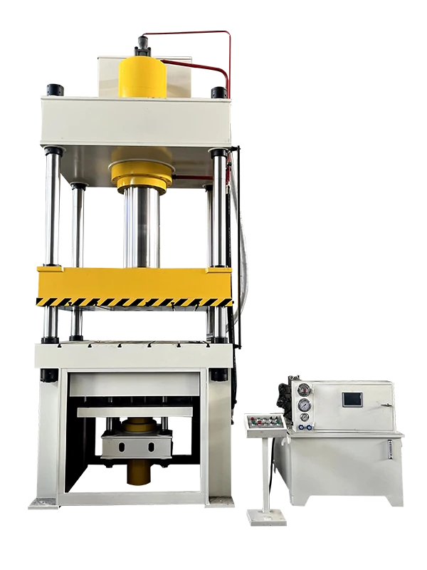 200 ton hydraulic press in industrial manufacturing facility showing four-column structure