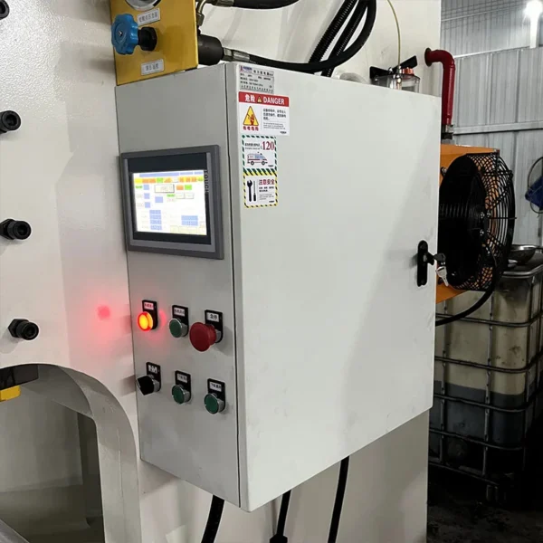 125-ton-hydraulic-press-plc-touch-screen-control-panel PLC touch screen control system of 125 ton hydraulic punching press machine for automation operation
