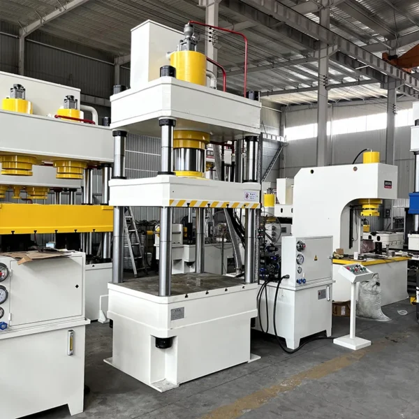200 ton four column hydraulic press left side profile with slide stroke and guide columns