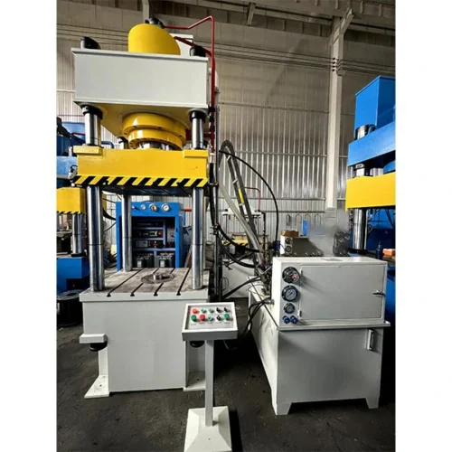 315-ton-four-column-hydraulic-press-front-view Front view of a 315 ton four column hydraulic press showing the three-beam structure and main ram for deep drawing applications.